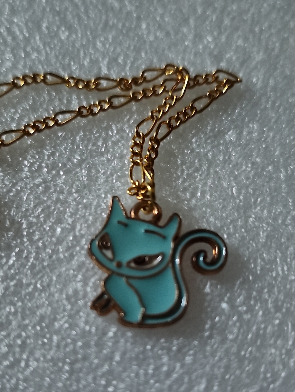 Hand Crafted Turquoise Enamel Cat Charm Bracelet / Anklet with Gold Chain